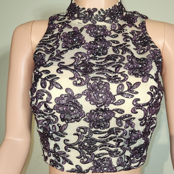 Purple Embellished Crop Tank Top - Picture 8 of 9